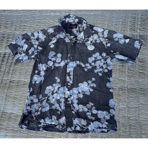 Love Shirt Hawaii ONO Shirt Gray Floral Aloha Camp Button Up Mens M Cotton